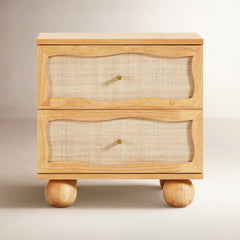 2-Drawer Bedroom Chest, Woven Rattan Front, Natural