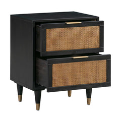 2-Drawer Chest, Cane Frame, Solid Wood Top, Black/Brown