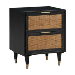 2-Drawer Chest, Cane Frame, Solid Wood Top, Black/Brown