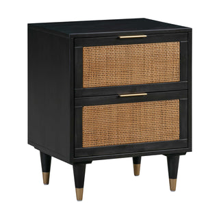 2-Drawer Chest, Cane Frame, Solid Wood Top, Black/Brown