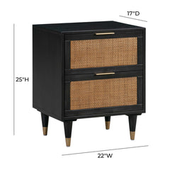 2-Drawer Chest, Cane Frame, Solid Wood Top, Black/Brown