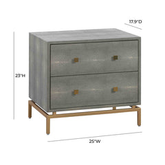 2-Drawer Chest, Gray Textured Finish, Brass Legs and Handles