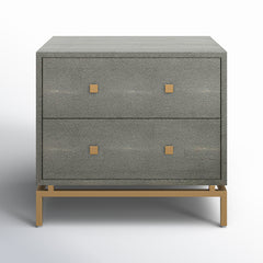2-Drawer Chest, Gray Textured Finish, Brass Legs and Handles