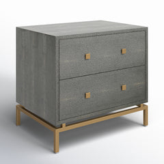 2-Drawer Chest, Gray Textured Finish, Brass Legs and Handles