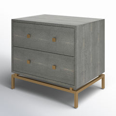 2-Drawer Chest, Gray Textured Finish, Brass Legs and Handles