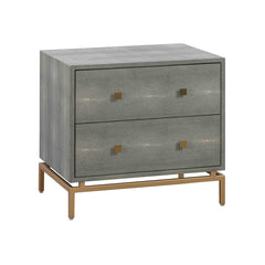 2-Drawer Chest, Gray Textured Finish, Brass Legs and Handles