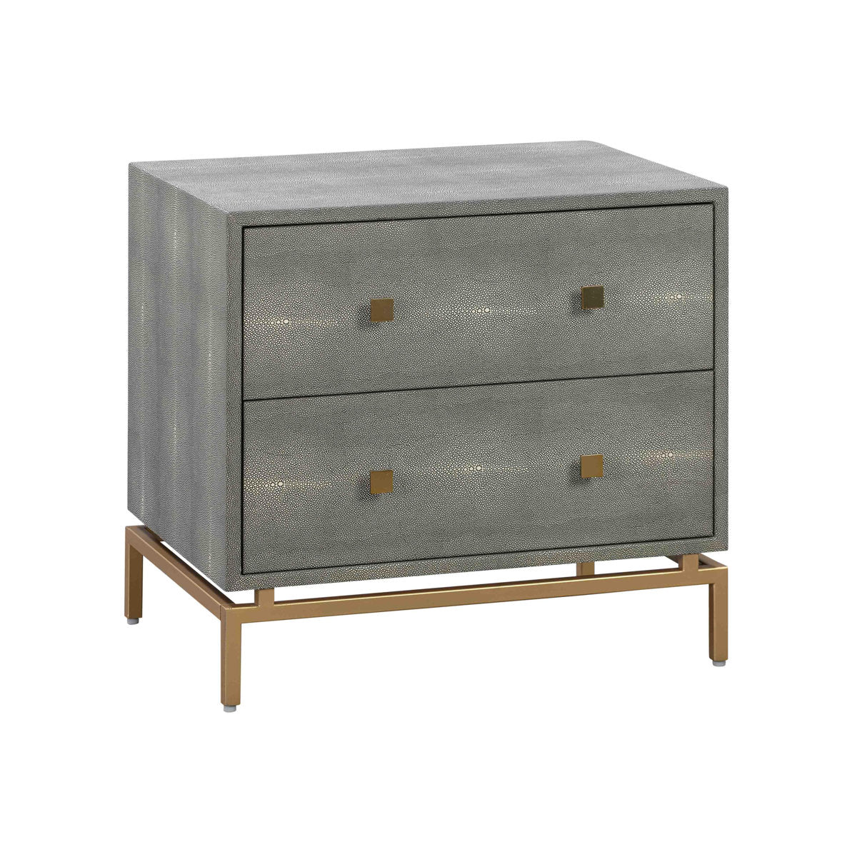 2-Drawer Chest, Gray Textured Finish, Brass Legs and Handles