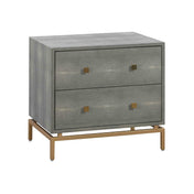 2-Drawer Chest, Gray Textured Finish, Brass Legs and Handles