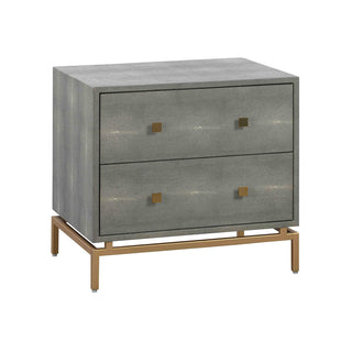 2-Drawer Chest, Gray Textured Finish, Brass Legs and Handles