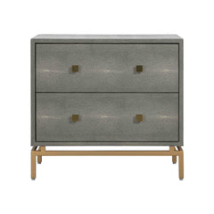 2-Drawer Chest, Gray Textured Finish, Brass Legs and Handles