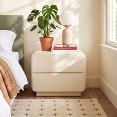 2-Drawer Chest, MDF Frame, Acacia Solid and Manufactured Wood Top, Cream