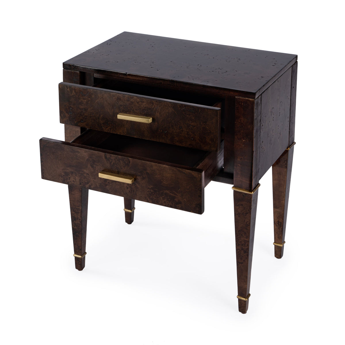 2-Drawer Chest, Poplar and Mappa Burl Veneer, Dark Burl, Gold Handles