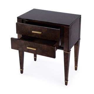2-Drawer Chest, Poplar and Mappa Burl Veneer, Dark Burl, Gold Handles