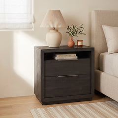 2-Drawer Nightstand in Acacia Wood, Basalt Gray