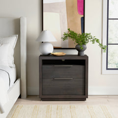 2-Drawer Nightstand in Acacia Wood, Basalt Gray