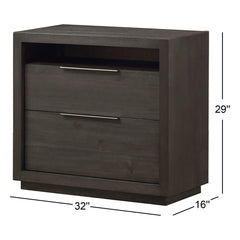2-Drawer Nightstand in Acacia Wood, Basalt Gray