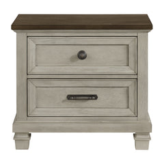 2-Drawer Nightstand, Poplar Wood with Acacia Veneer, USB Port, Brown