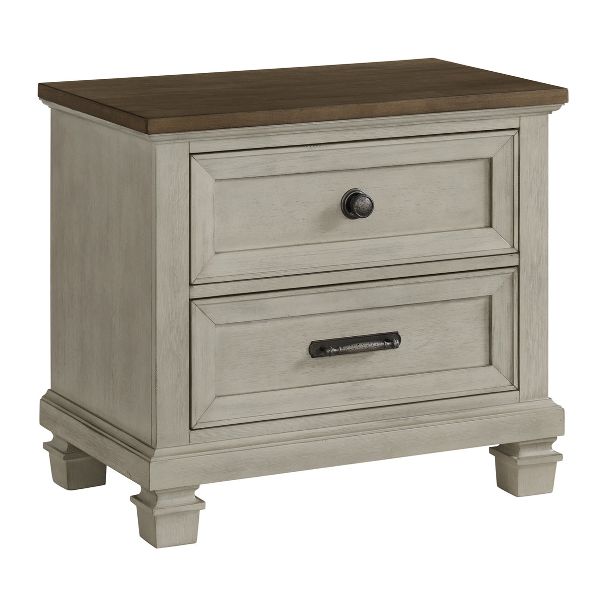 2-Drawer Nightstand, Poplar Wood with Acacia Veneer, USB Port, Brown