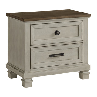 2-Drawer Nightstand, Poplar Wood with Acacia Veneer, USB Port, Brown