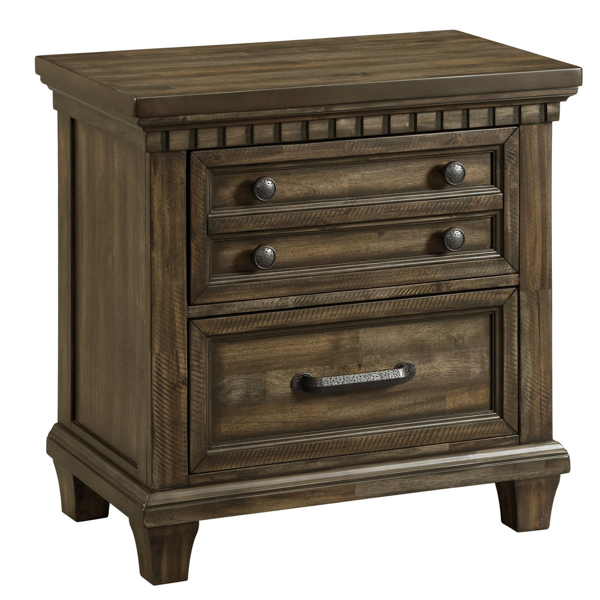 2-Drawer Nightstand, Solid and Manufactured Wood, USB Port