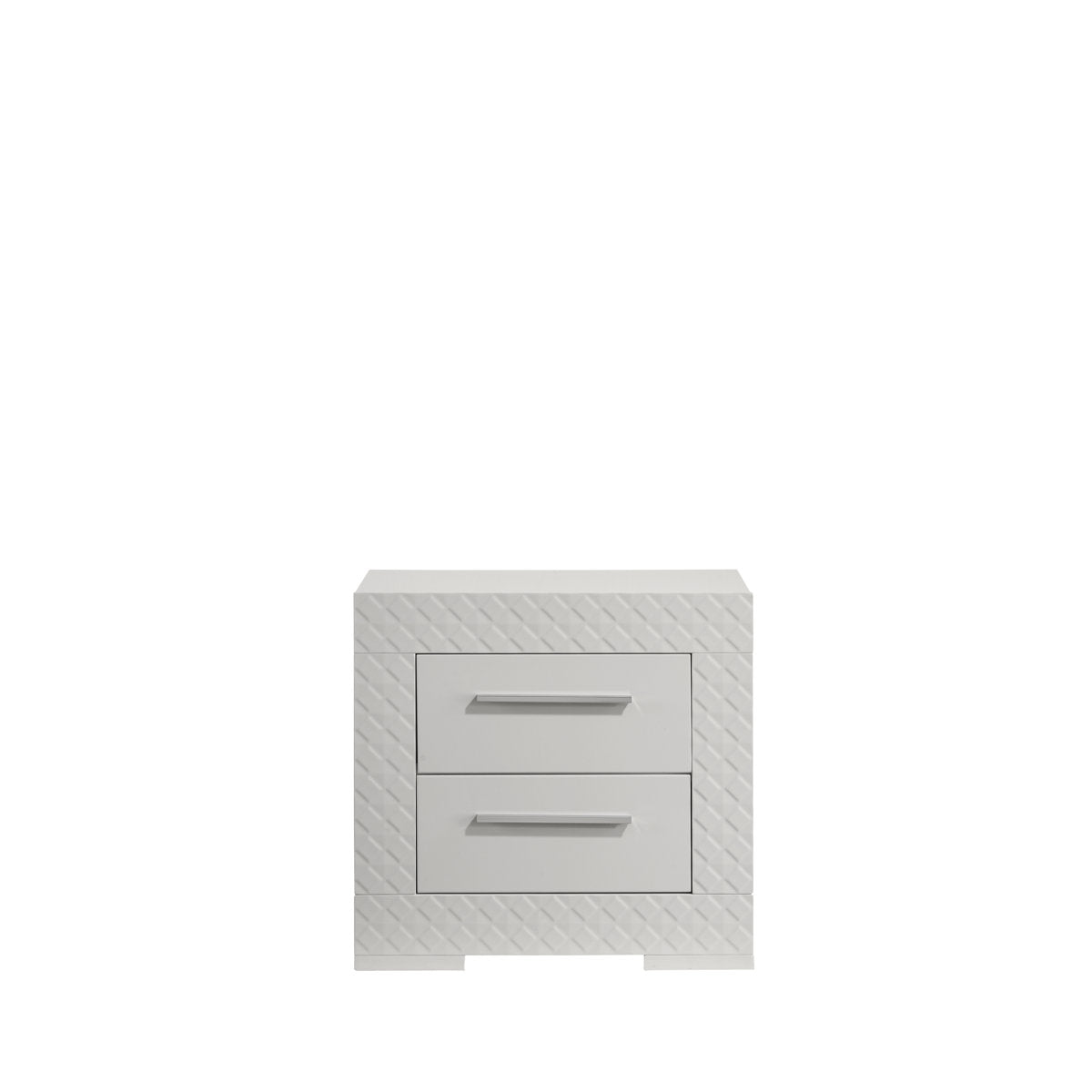 2-Drawer Nightstand, Solid and Manufactured Wood, White Lacquer, Red-Lined Drawers