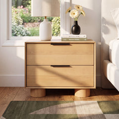 2-Drawer Nightstand, Solid Rubberwood and Manufactured Wood, Rectangular