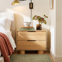 2-Drawer Nightstand, Solid Rubberwood and Manufactured Wood, Rectangular
