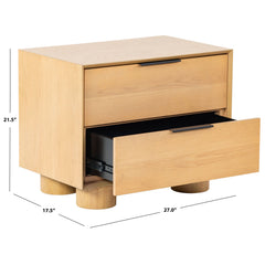 2-Drawer Nightstand, Solid Rubberwood and Manufactured Wood, Rectangular