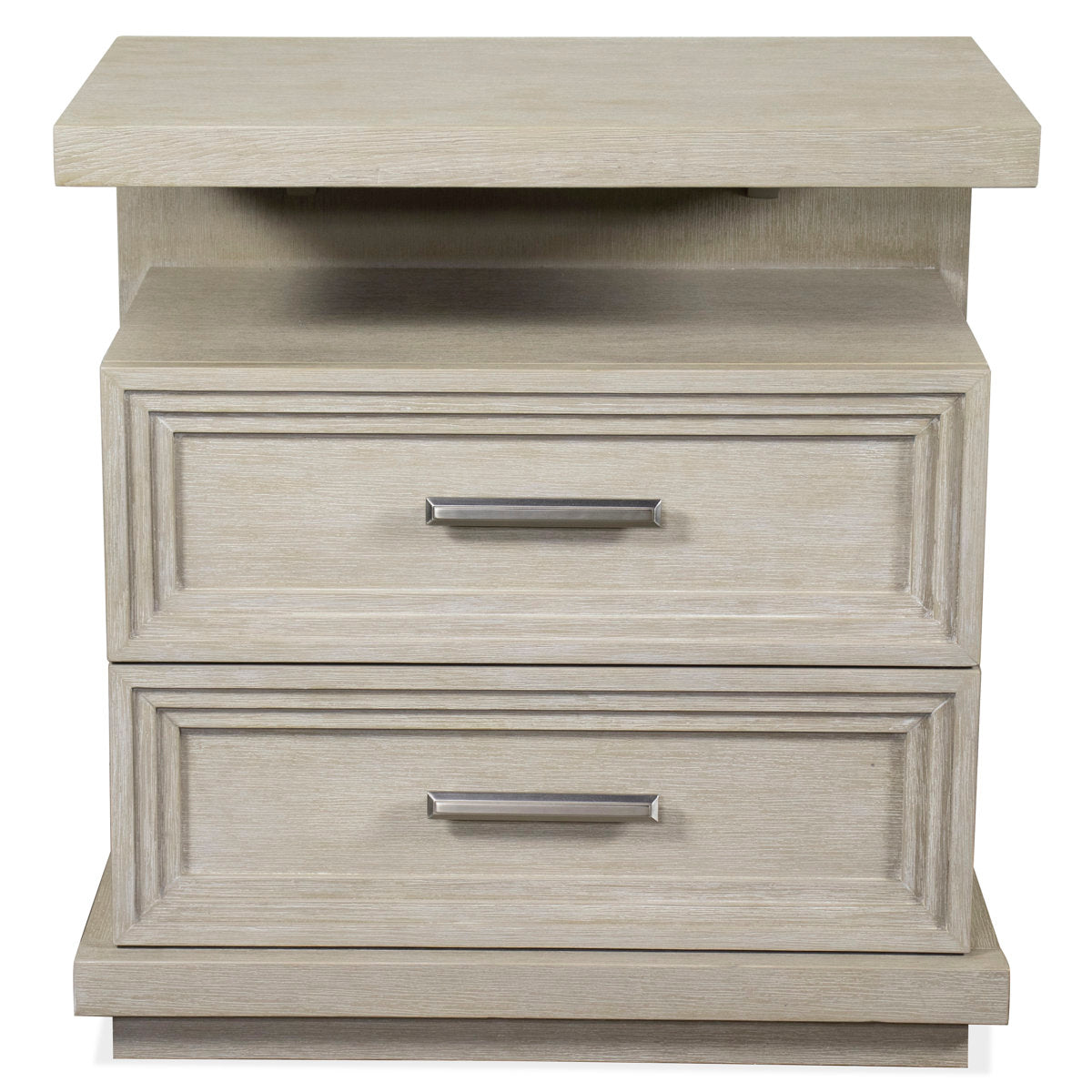 2-Drawer Storage Cabinet, Solid Wood, Brown/Gray, Silver Handles