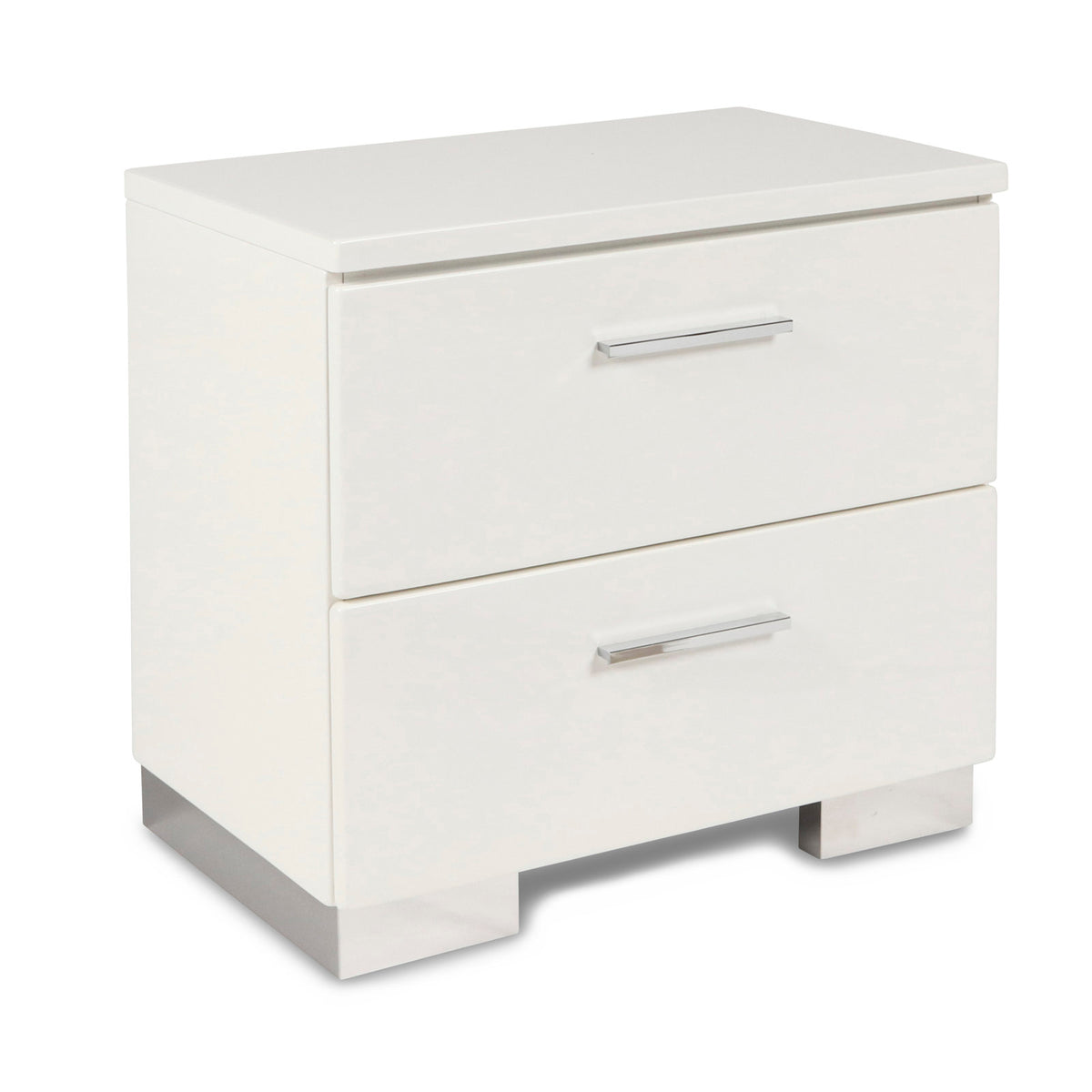 2-Drawer Storage Cabinet, White High Gloss Laminate, MDF Frame, Chrome Handles