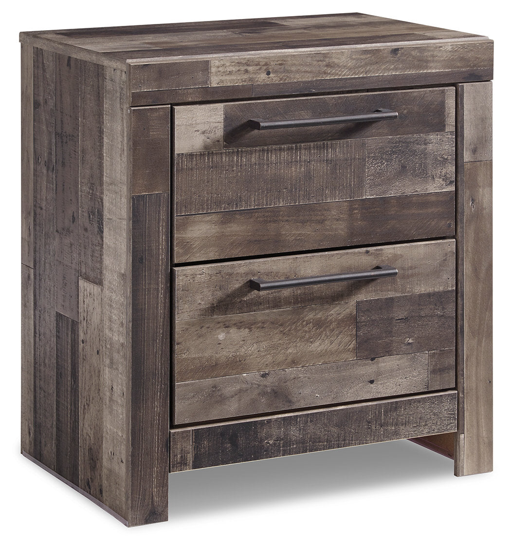 2-Drawer Storage Unit, MDF with USB Charging Station, Gray Rustic Finish