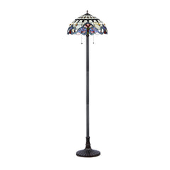 2-Light Floor Lamp with Stained Glass Bowl Shade in Antique Bronze