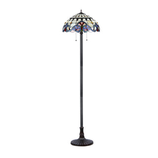 2-Light Floor Lamp with Stained Glass Bowl Shade in Antique Bronze