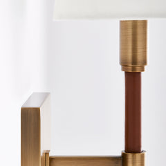 2-Light Wall Sconce in Time Worn Brass with White Linen Shade