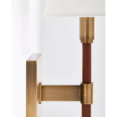 2-Light Wall Sconce in Time Worn Brass with White Linen Shade