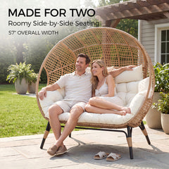 2-Person Lounge Chair, Wicker with Steel Frame and Cushions, Beige