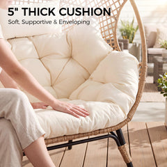 2-Person Lounge Chair, Wicker with Steel Frame and Cushions, Beige