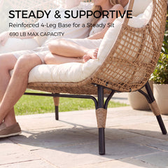2-Person Lounge Chair, Wicker with Steel Frame and Cushions, Beige