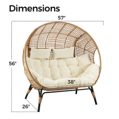 2-Person Lounge Chair, Wicker with Steel Frame and Cushions, Beige