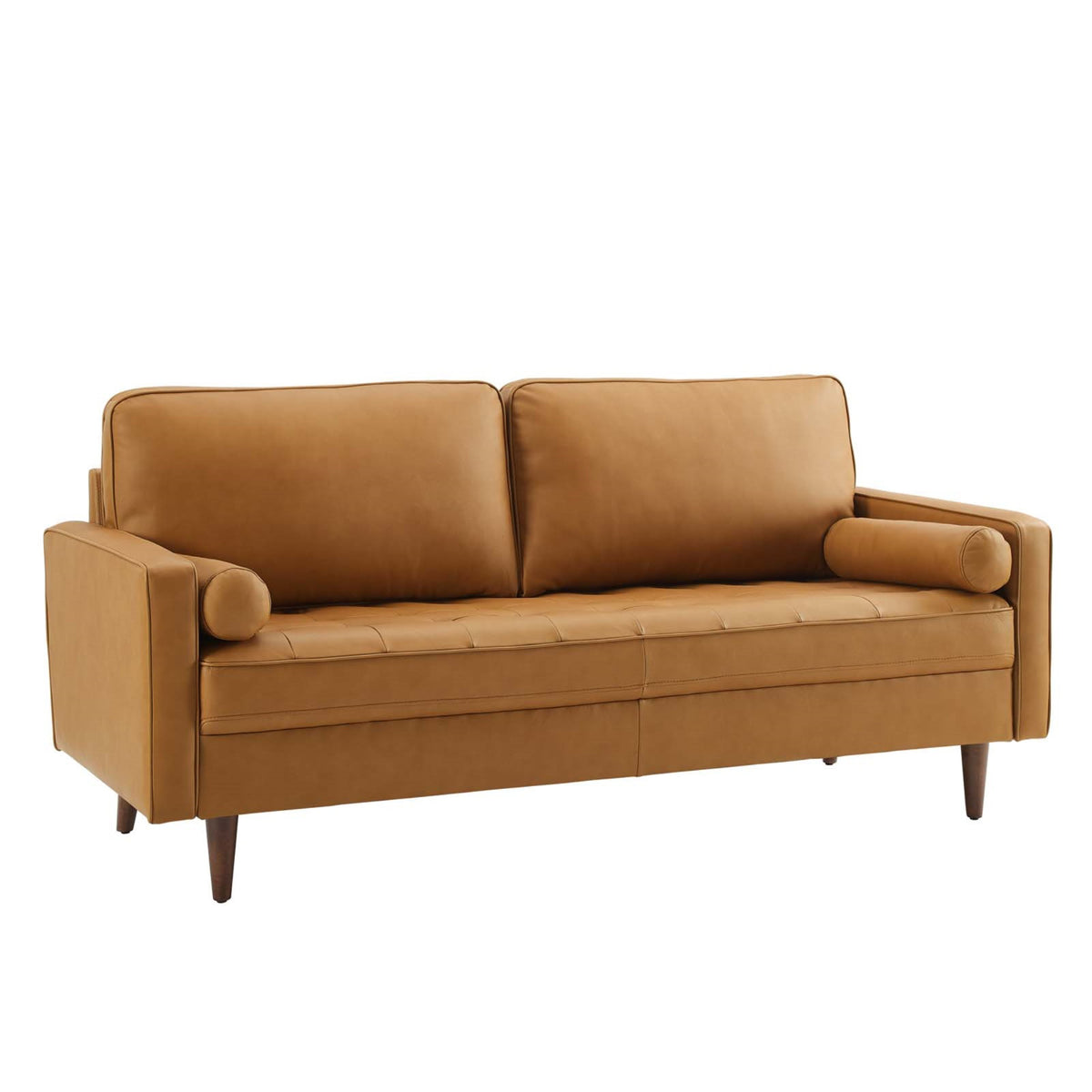 2-Seater Sofa, Tan Top Grain Leather, Walnut Wood Legs