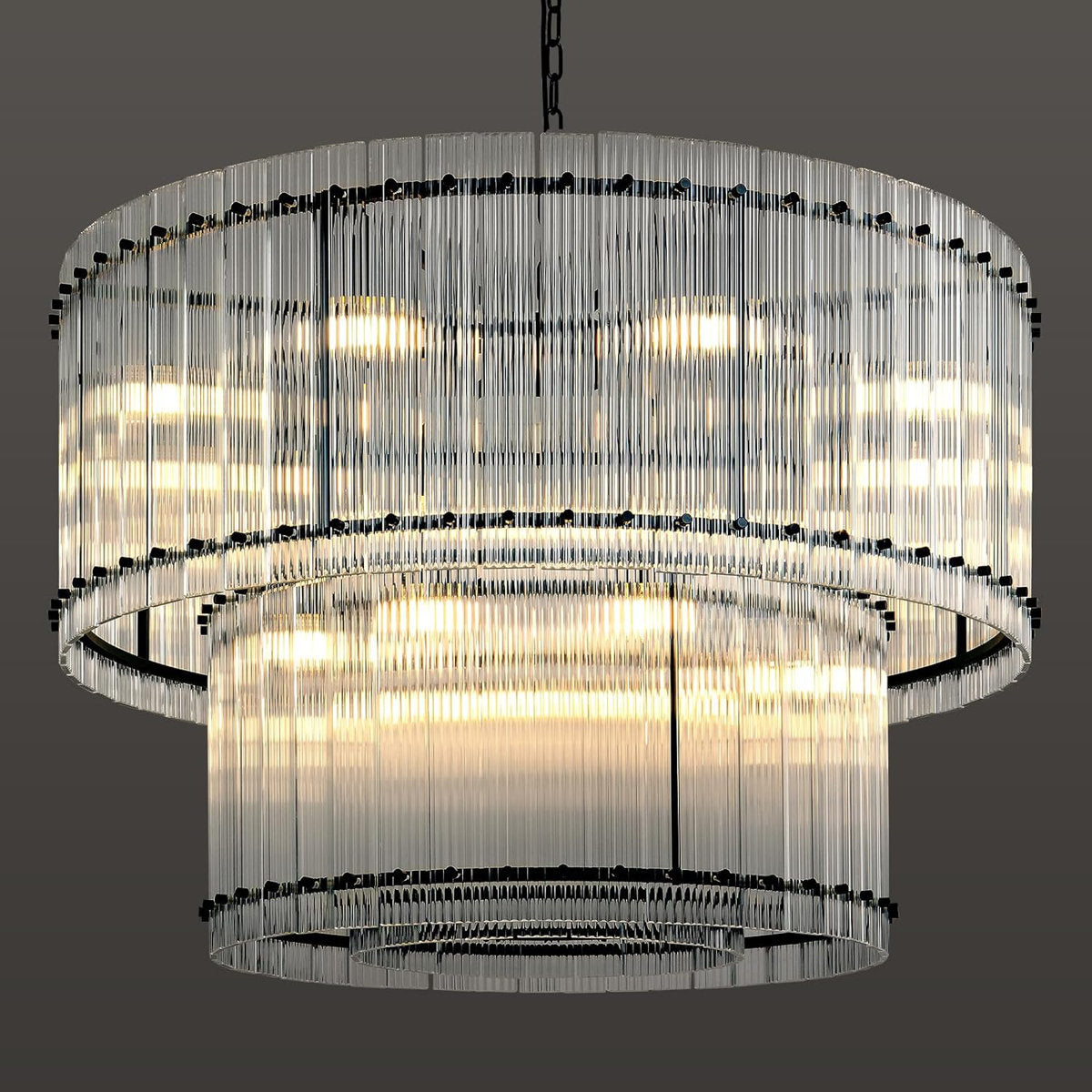 2-Tier Round Crystal Chandelier with 16 LED Lights in Matte Black