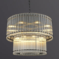2-Tier Round Crystal Chandelier with 16 LED Lights in Matte Black