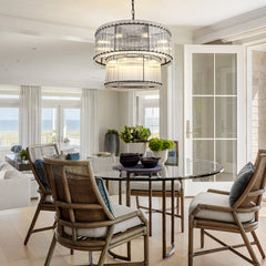 2-Tier Round Crystal Chandelier with 16 LED Lights in Matte Black