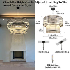2-Tier Round Crystal Chandelier with 16 LED Lights in Matte Black