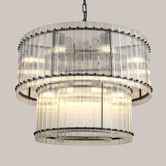 2-Tier Round Crystal Chandelier with 16 LED Lights in Matte Black
