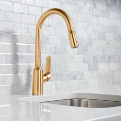 Focus N HighArc Kitchen Faucet with 2-Spray Pull-Down, 1.75 GPM in Brushed Gold Optic | product photo