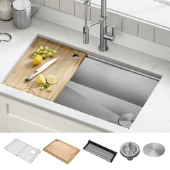 Kore 32" Undermount Workstation 16 Gauge Single Bowl Stainless Steel Kitchen Sink with Accessories | product photo