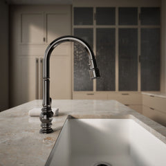 Kohler Artifacts Touchless Pull Down Kitchen Sink Faucet with Three-Function Sprayhead in Vibrant Titanium | product photo