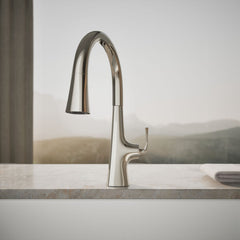 Kohler Graze Touchless Pull-Down Kitchen Sink Faucet With Three-Function Sprayhead in Vibrant Polished Nickel | product photo