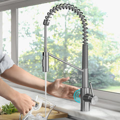 Oletto Touchless Sensor Commercial Pull-Down Single Handle Kitchen Faucet with QuickDock Top Mount Assembly in Stainless Steel | product photo